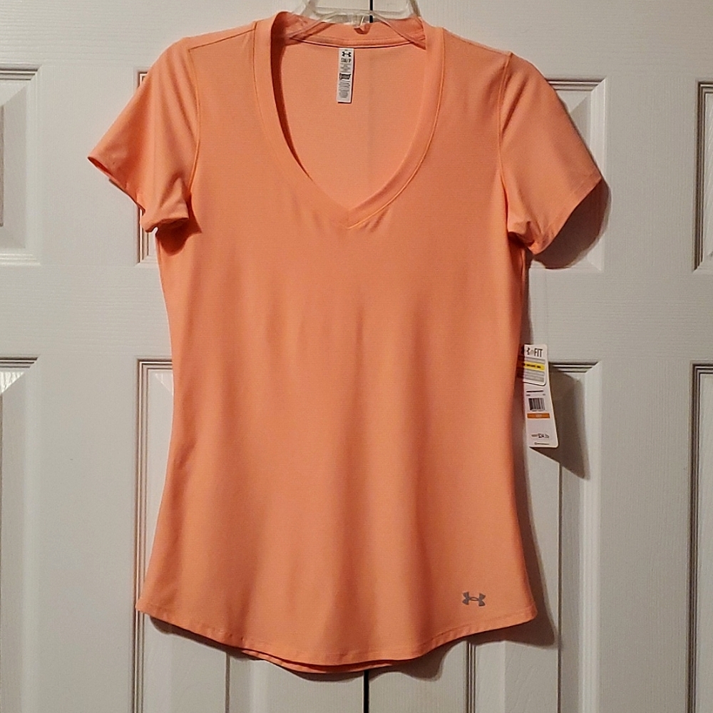 Under Armour Women's Small Orange Vneck Heatgear Top